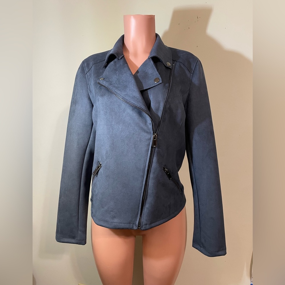 Philosophy‎ utility jacket women's medium faux leather slate gray zip snap front